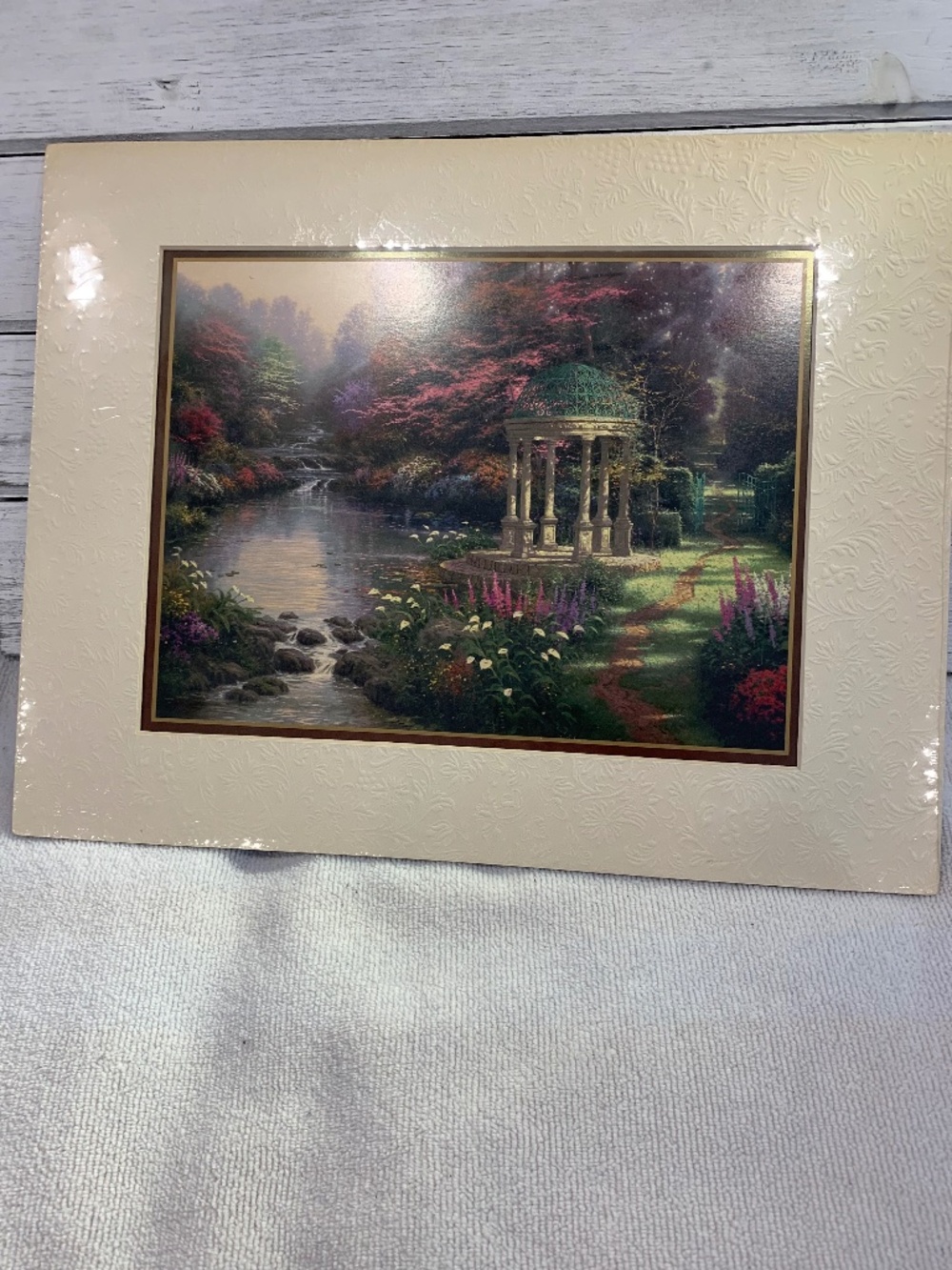 Thomas Kinkade The Garden of Prayer Matted Print COA Sealed 2000 Cottage Art
